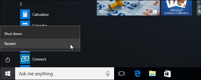 Windows 10 shift plus restart