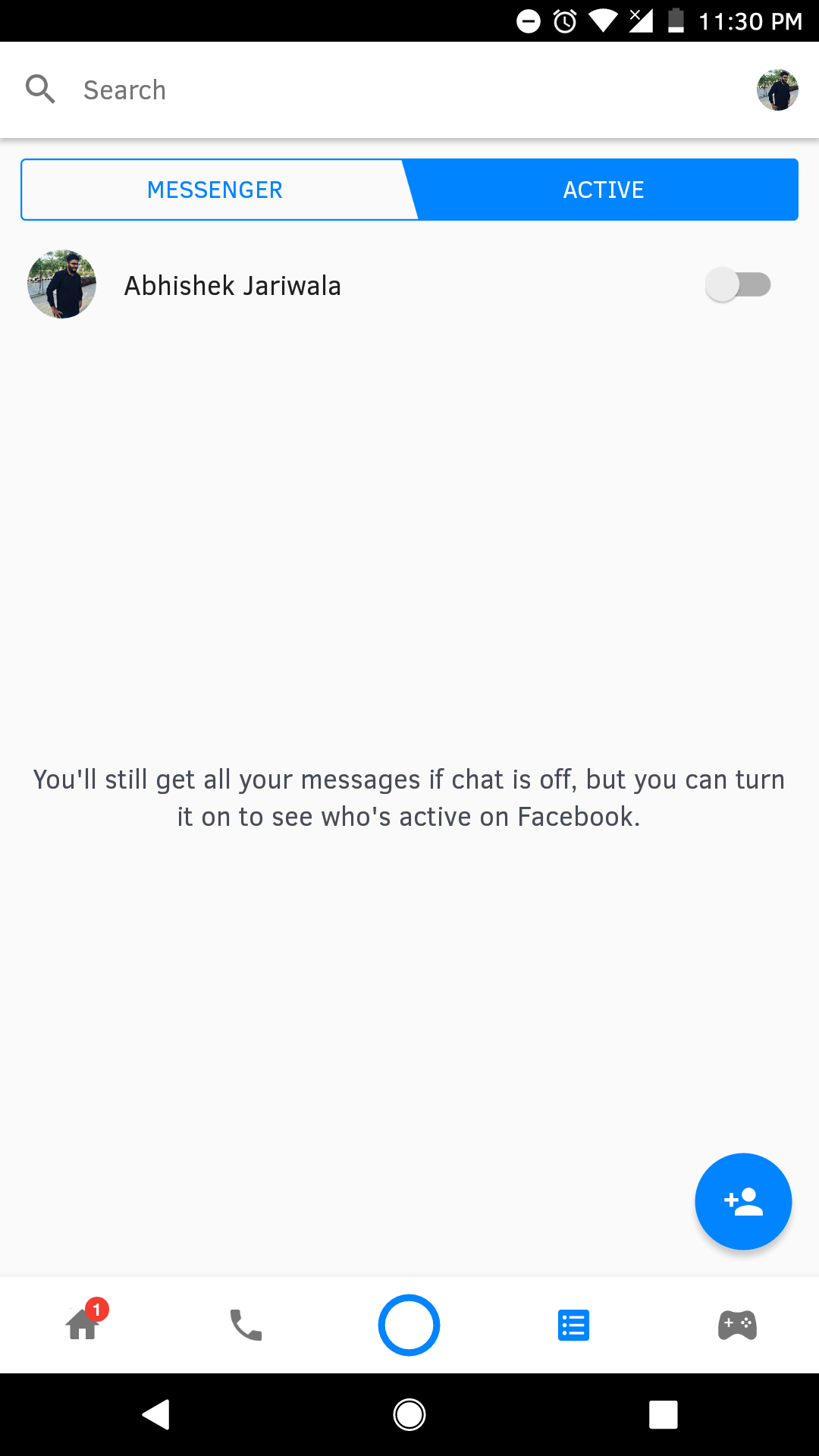 Facebook Messenger Active Toggle off screen