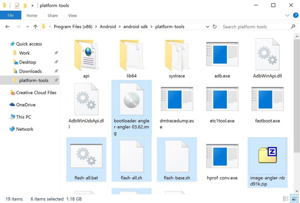 Factory image files transferred to platform tools folder