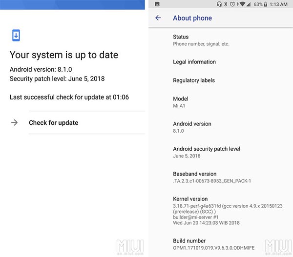 Xiaomi Mi A1 9 6 3 0 Oreo 8.1 Update OTA