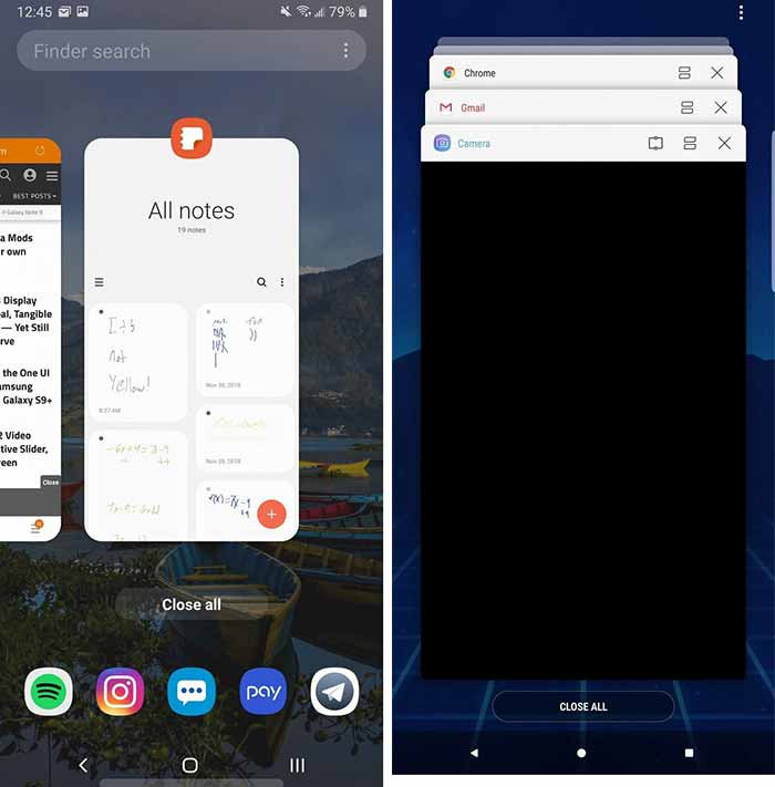 Galaxy Note 9 One UI vs SE Multitasking
