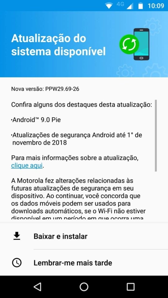 Moto X4 Android 9.0 Pie OTA update