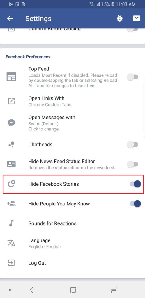 Disable Facebook Stories on Android using Swipe 02
