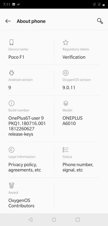 Poco F1 OxygenOS About phone mohamedovic 06