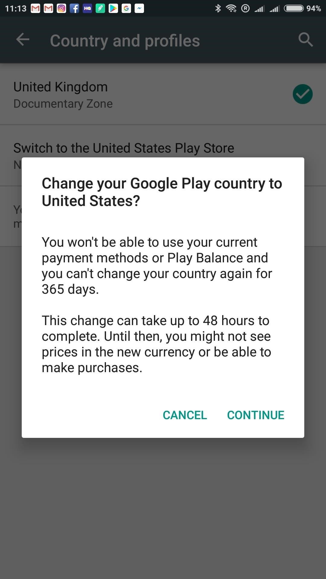الخطوة السادسة في خطوات تغيير البلد في متجر جوجل بلاي 