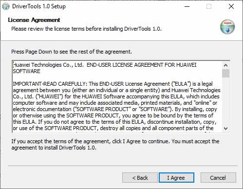 Install Huawei USB Drivers on PC Agree to License Agreement