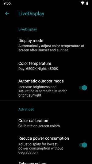 LineageOS 16 Device Settings Live Display