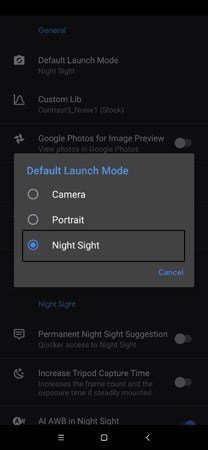 وضعية الرؤية الليلية في تطبيق جوجل كاميرا