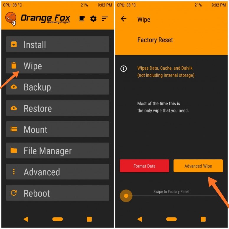 Wipe System using OrangeFox Custom Recovery 01