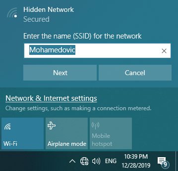 إدخال إسم شبكة Wi-fi المخفية في خانة Hidden Network