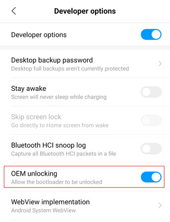 تفعيل خيار OEM Unlock على هاتف شاومي