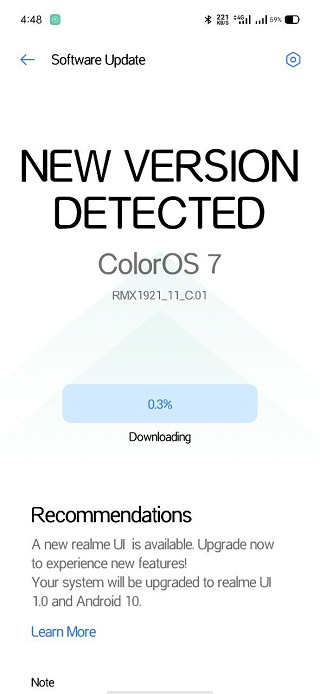 تحديث ColorOS 7 لهاتف Realme XT