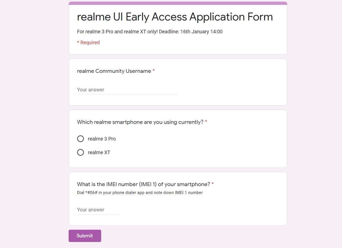 التسجيل في برنامج Realme UI التجريبي
