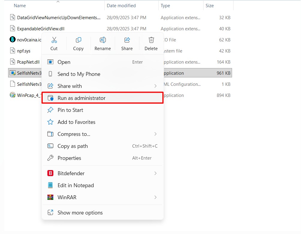 تحميل 2026 SelfishNet v3.1: تحكَّم بسرعة الإنترنت على المتصلين بالشبكة 8 Run SelfishNetV3 Windows 11 02
