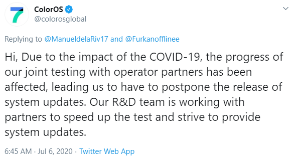 ColorOS 7 Update Covid 19