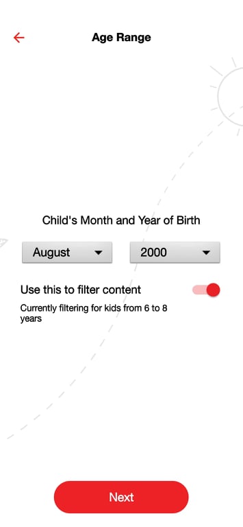 الموافقة على فلترة المحتوى طبقًا للسن في تطبيق كيندر مات أحد بدائل اليوتيوب للاطفال