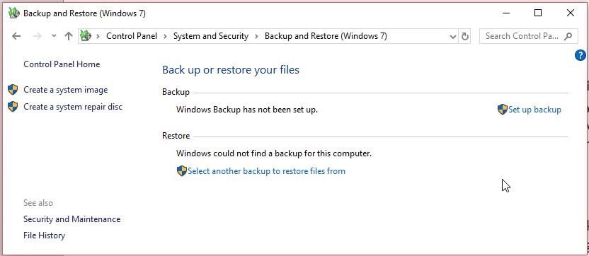 Select another backup to restore files from