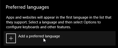الضغط على Add a preferred language لإدخال لغة جديدة في الويندوز