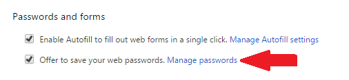 الضغط على Manage Passwords