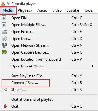 الضغط على Convert / Save من قائمة Media لتسجيل الشاشة في برنامج في ال سي بلاير