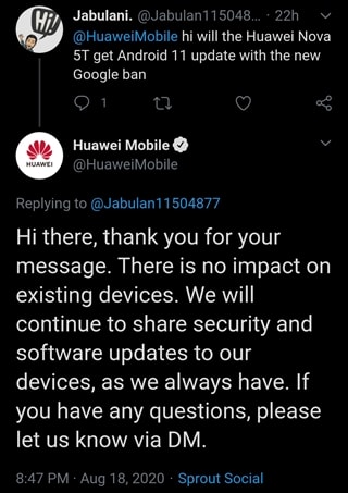 huawei nova 5t android 11 response