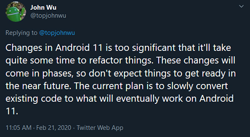 Android 11 Magisk Development topjohnwu tweet 1