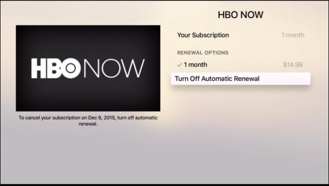إلغاء الاشتراك التلقائي في قناة HBO NOW في جهاز Apple TV