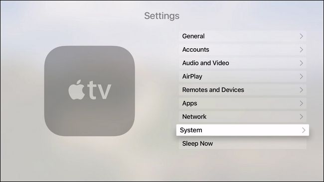 الضغط على System لتحديث جهاز Apple TV