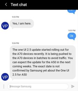 جالكسي A50 تحديث One UI 2.5