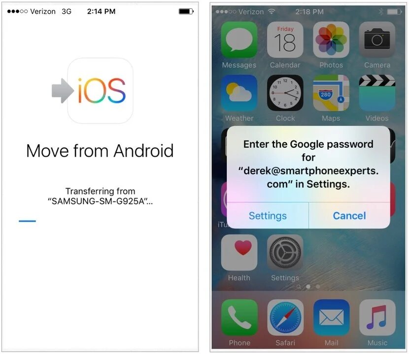 البيانات من اندرويد إلى ايفون من خلال تطبيق Move to iOS 6
