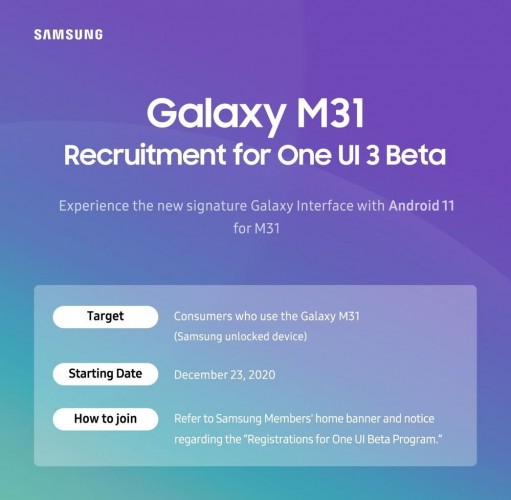 Galaxy M31 Android 11 Beta