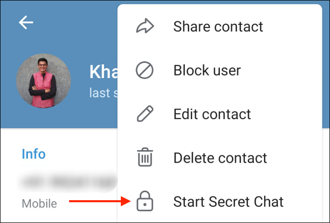 الضغط على Start Secret Chat