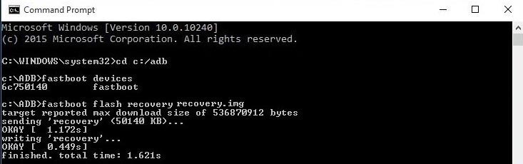 fastboot flash recovery command