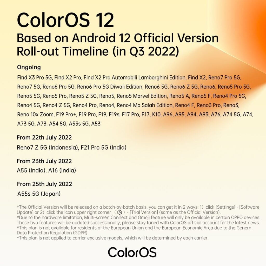 التحديثات الرسمية إلى ColorOS 12 لهواتف أوبو في يوليو 2022