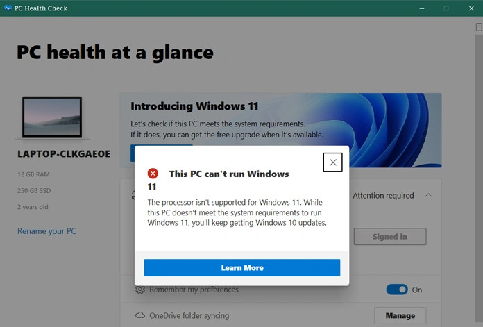فحص متطلبات Windows 11