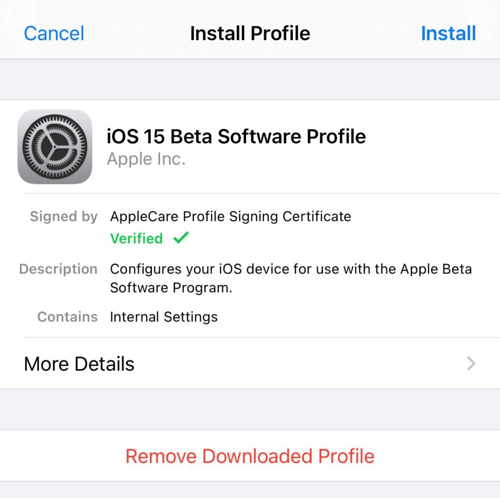 تحميل ملف iOS 15 Beta Profile