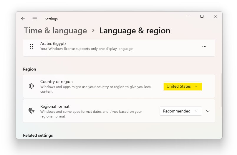 change region to us install windows subsystem for android