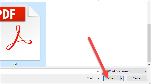 تحديد ملف PDF والضغط على كلمة Open