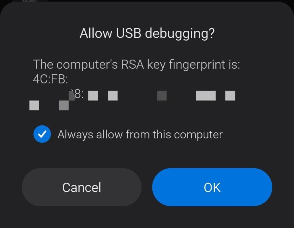 Allow usb debugging 