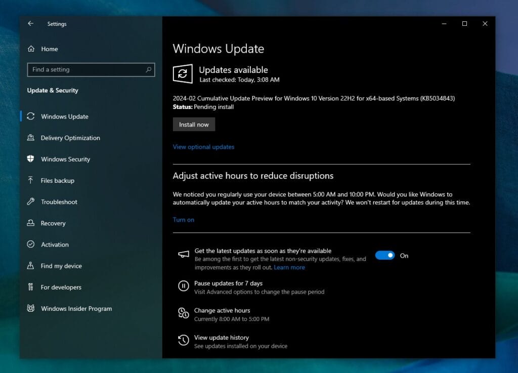 Windows 10 February 2024 optional update