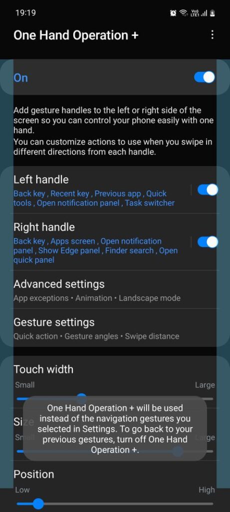 Samsung Good Lock One Hand Operation gesture handle settings