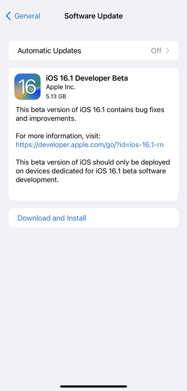 تحديث iOS 16.1