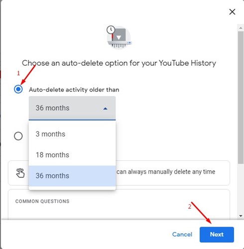 how to enable auto delete for youtube history