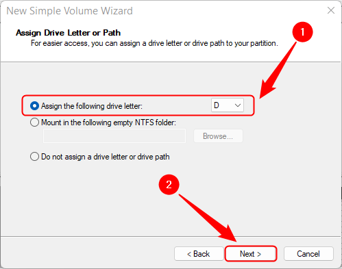 assign drive letter for partition
