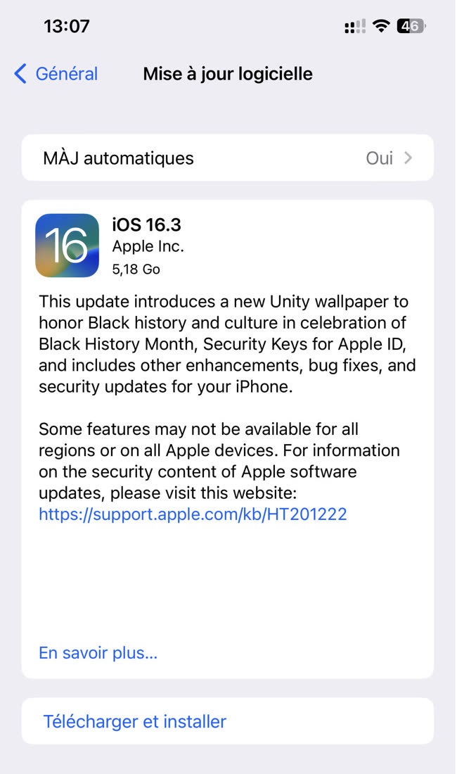 تحديث iOS 16.3