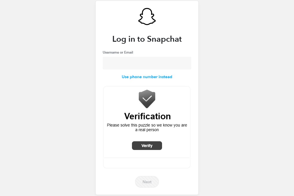 واجهة التسجيل في SnapChat Web