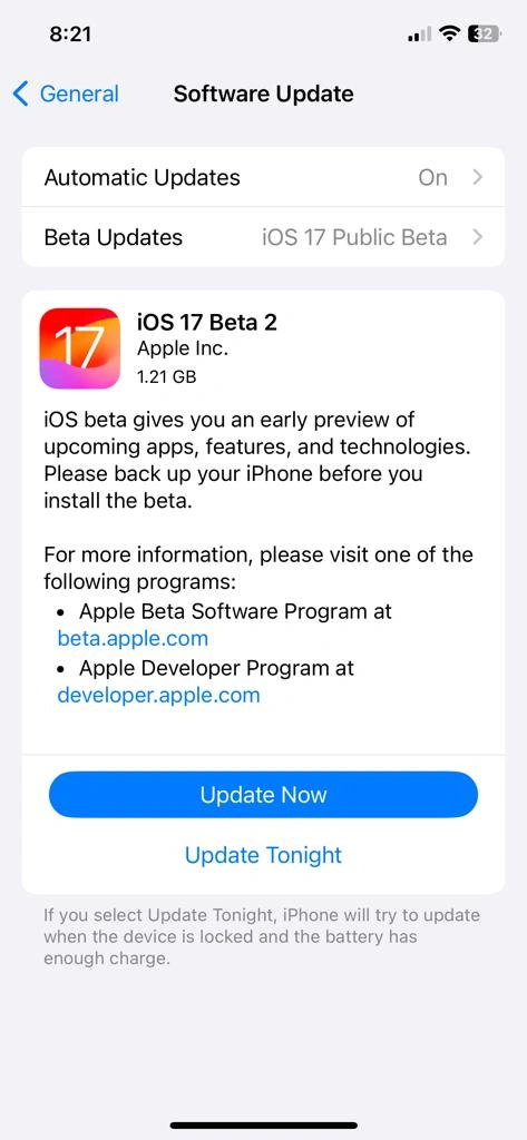 iOS 17 Public Beta 2 Update Screenshot