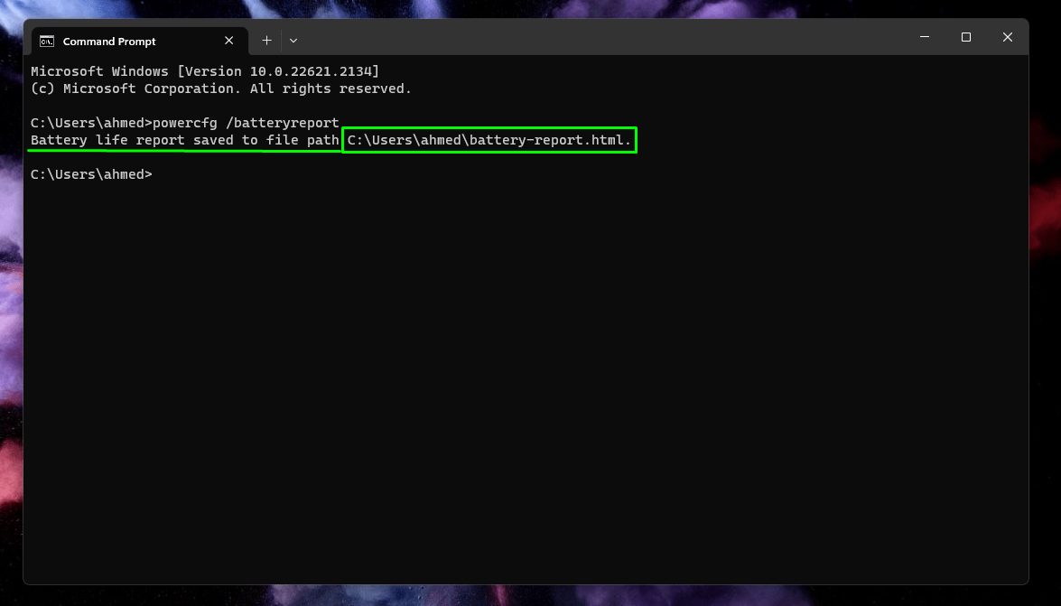 كيفية التحقق من حالة بطارية اللابتوب على ويندوز 11 ورؤية تقرير كامل للبطارية؟ 7 حفظ ملف تقرير البطارية