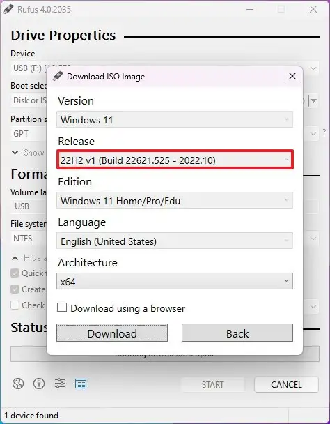 rufus download windows 11 22h2 iso
