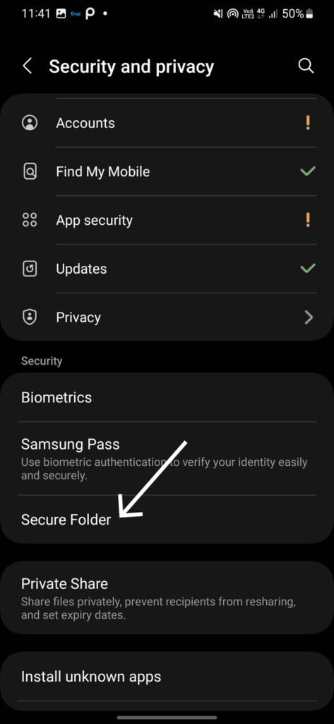 طرق الوصول إلى Secure Folder في هواتف سامسونج